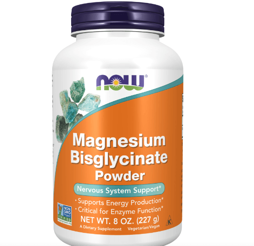 magnesium bisglycinate now supplements powder bottle