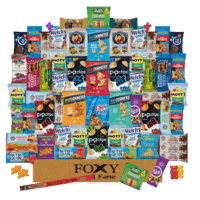 Variety of healthy snacks popcorn, nuts, chips