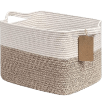 Medium rope basket with handles light brown and white