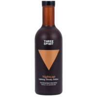 Three Spirit Nightcap non-alcoholic adaptogen and nootropic option. Brown bottle
