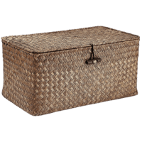 Large square wicker brown basket with lid