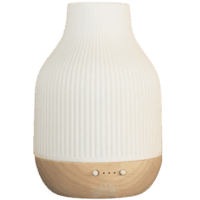 Sacred Lotus Love Essential Oil Diffuser, non-toxic, environmentally friendly white ceramic and natural wood.
