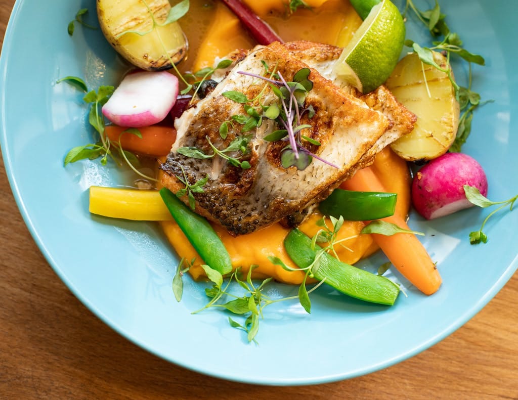 Salmon Dish with Vegetables. Nutrition for balancing hormones naturally